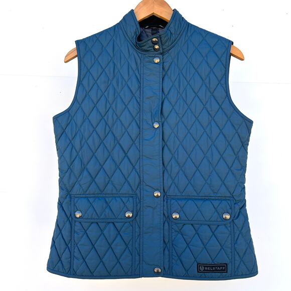 Vintage Belstaff Women’s Quilted Blue Lightweight Vest Gilet Diamond Medium - Picture 2 of 12